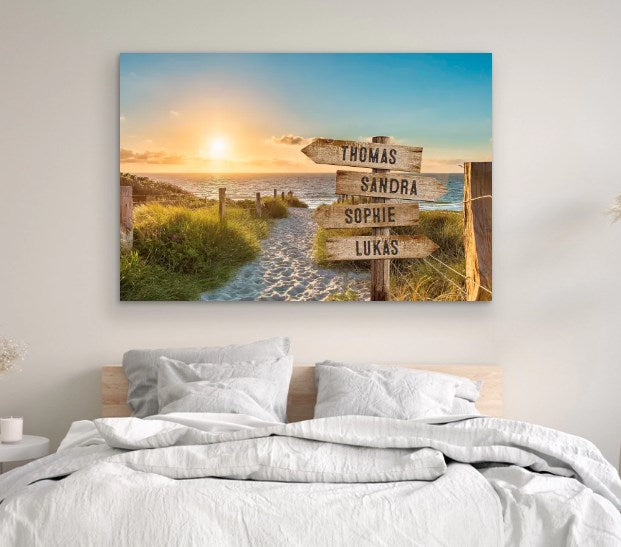 Personalisierte Leinwand "Wegweiser am Strand"