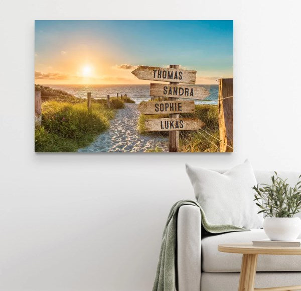 Personalisierte Leinwand "Wegweiser am Strand"