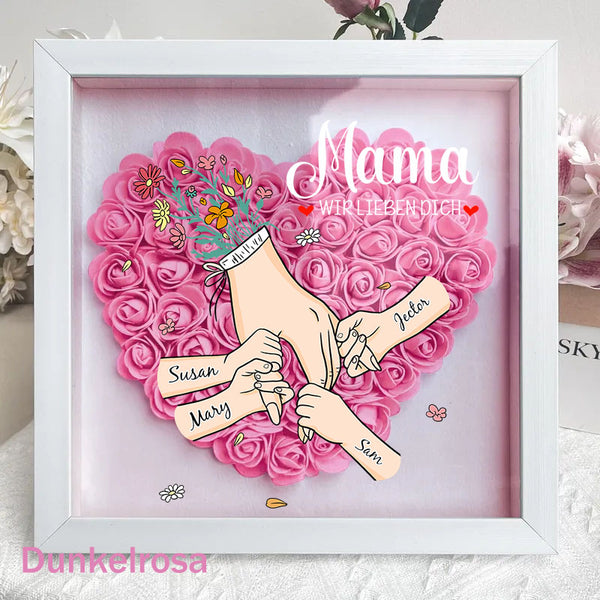 Familienliebe blüht für immer – Personalisierte Blumen-Schattenbox für Mama und Oma mit Namen(nachhaltig hergestellt）