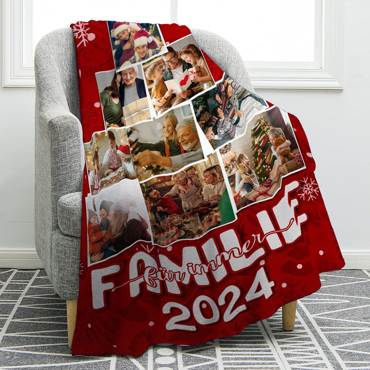 Personalisierte 9 Fotos & Jahr Flanell-Decke –Familie für immer – Kuschelige Weihnachtsdecke für Familie