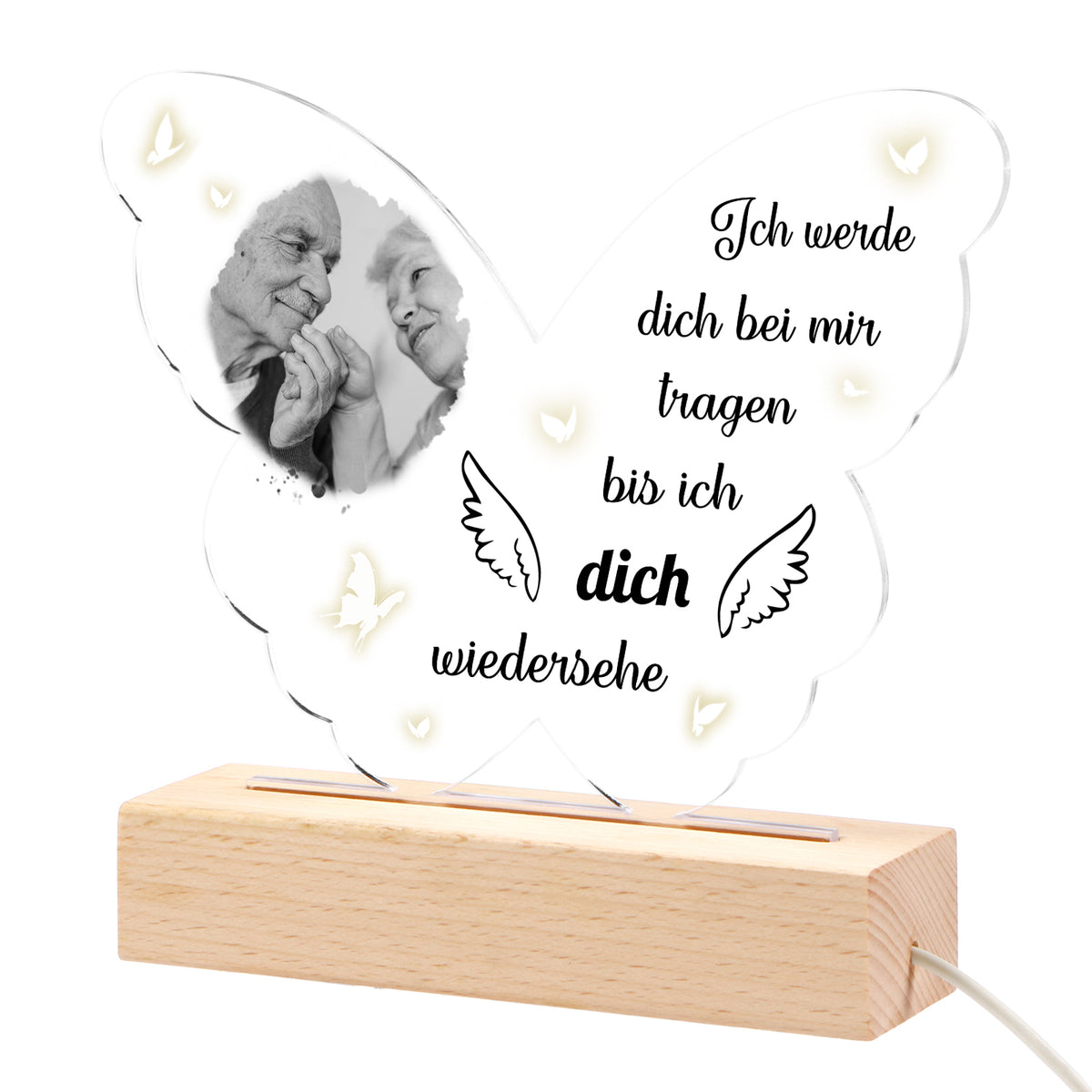 Personalisiertes Foto Schmetterling LED Nachtlicht – Ich werde dich bei mir tragen, bis ich dich wiedersehe – Gedenk-Acryl-Nachtlampe