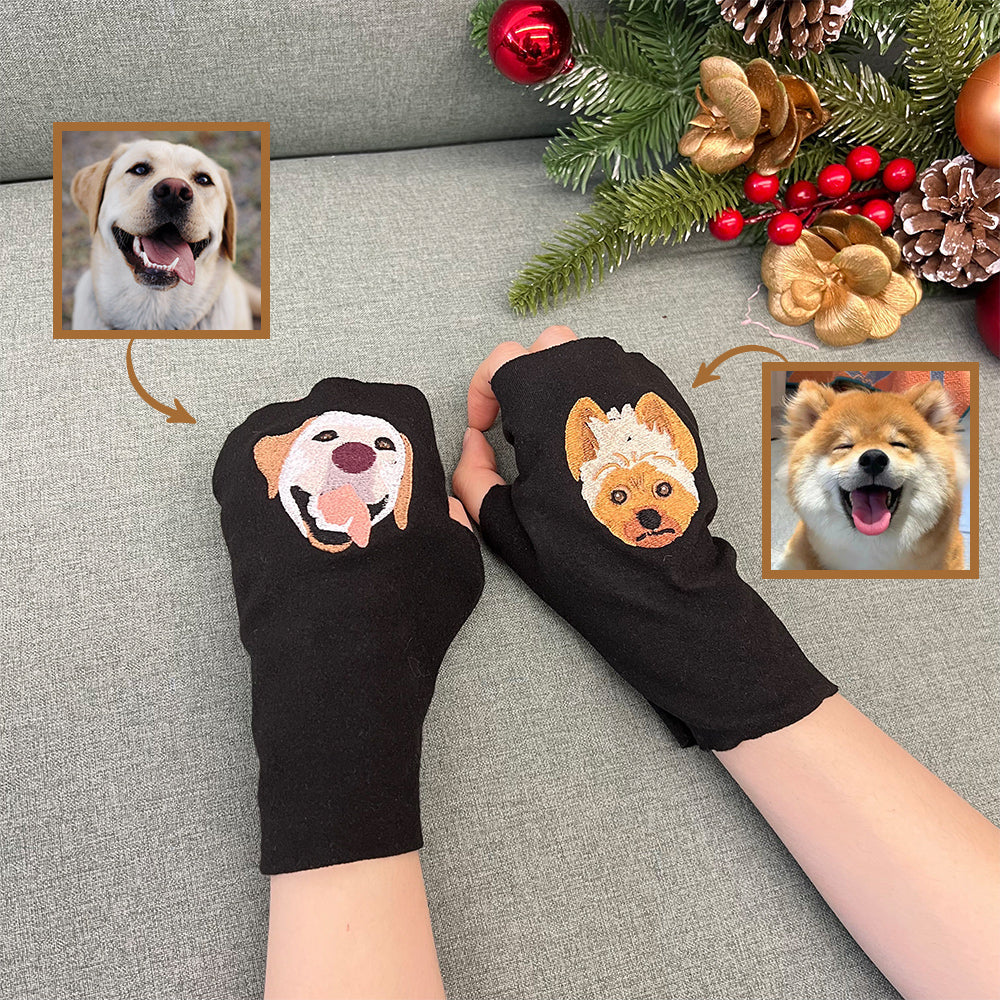 Personalisierte fingerlose Handschuhe mit gesticktem Tierportrait