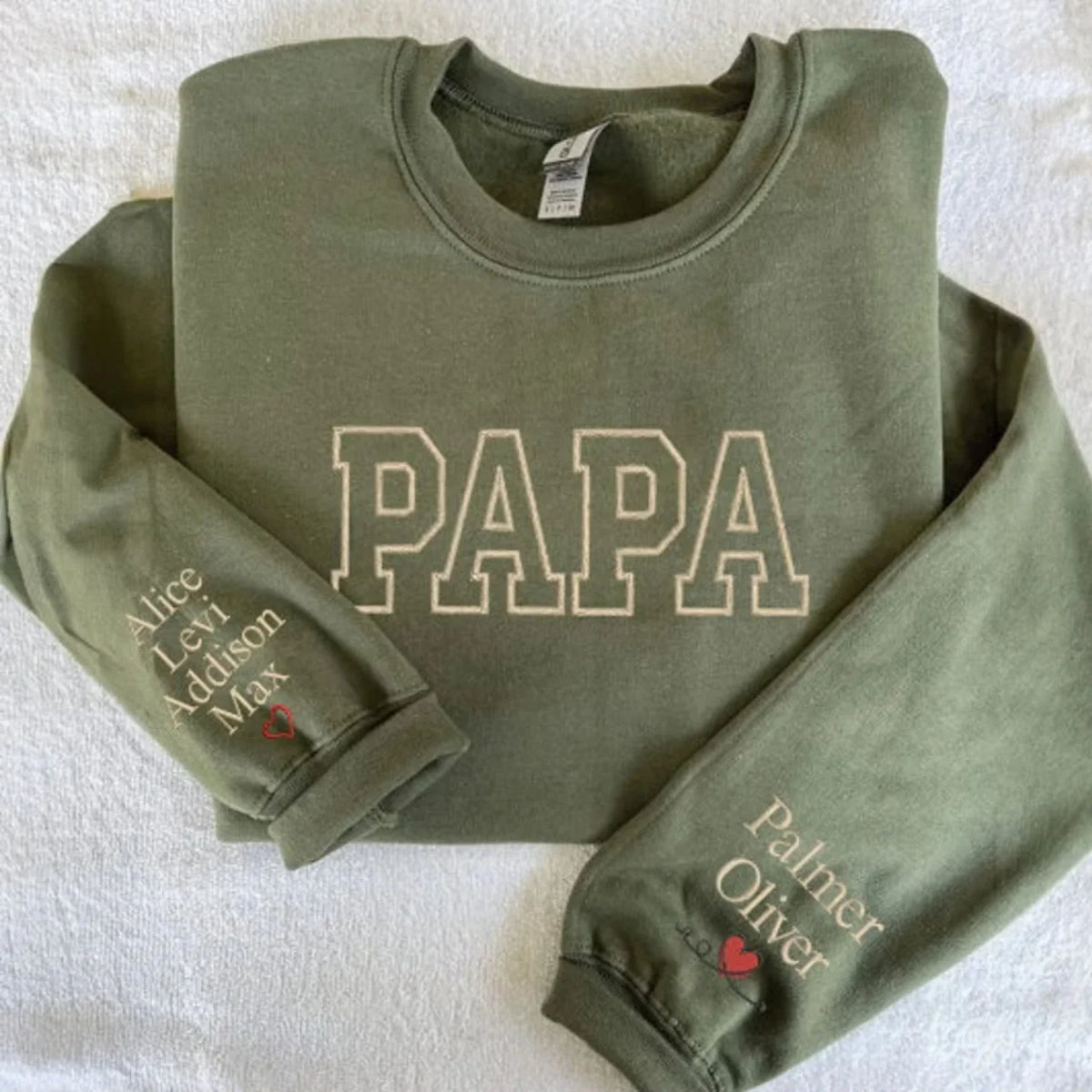 Personalisiertes besticktes Papa-Sweatshirt, T-Shirt, Hoodie mit Kindernamen auf dem Ärmel, Geschenk für neuen Papa, Vatertagsgeschenk