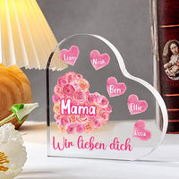 Personalisierte 1-10 Namen & 2 Texte Herz Rose Acryl-Deko Schreibtischdekoration für Mutter