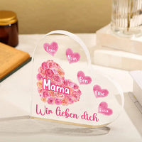 Personalisierte 1-10 Namen & 2 Texte Herz Rose Acryl-Deko Schreibtischdekoration für Mutter