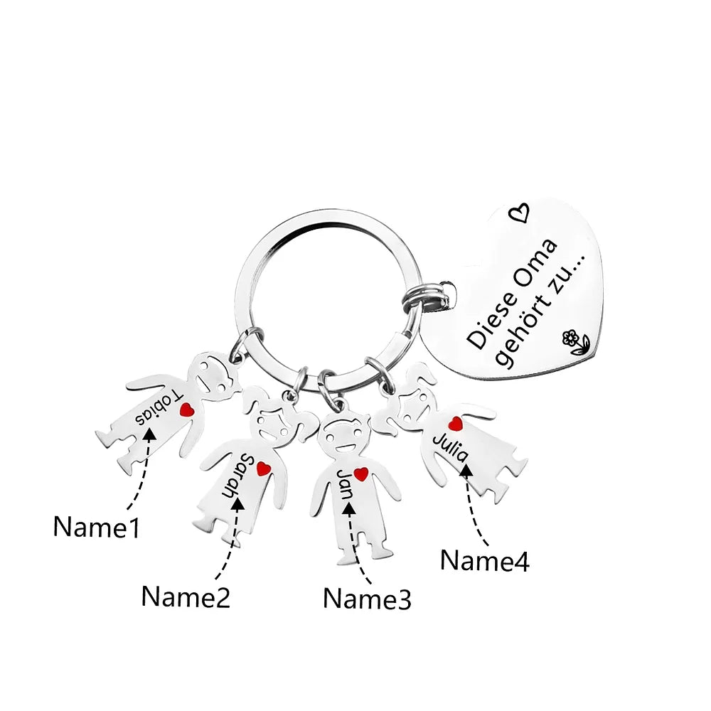 Personalisierte 1-4 Namen Familie Herz Schlüsselanhänger - Diese Oma Gehört zu - Geschenk für Großmutter