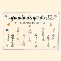 Personalisiertes Acrylblatt mit 1–12 Namen, Omas Garten blüht mit individuellen Geburtstagsblumen, Muttertagsgeschenk