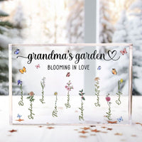 Personalisiertes Acrylblatt mit 1–12 Namen, Omas Garten blüht mit individuellen Geburtstagsblumen, Muttertagsgeschenk