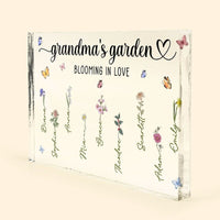 Personalisiertes Acrylblatt mit 1–12 Namen, Omas Garten blüht mit individuellen Geburtstagsblumen, Muttertagsgeschenk
