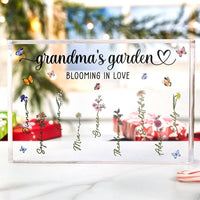 Personalisiertes Acrylblatt mit 1–12 Namen, Omas Garten blüht mit individuellen Geburtstagsblumen, Muttertagsgeschenk