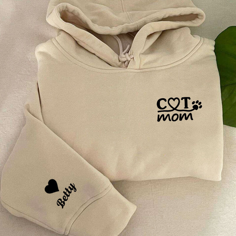 Muttertagsgeschenk Personalisierte Hoodie bestickt Katze Mama mit benutzerdefinierten Namen Attraktives Geschenk für Tierliebhaber