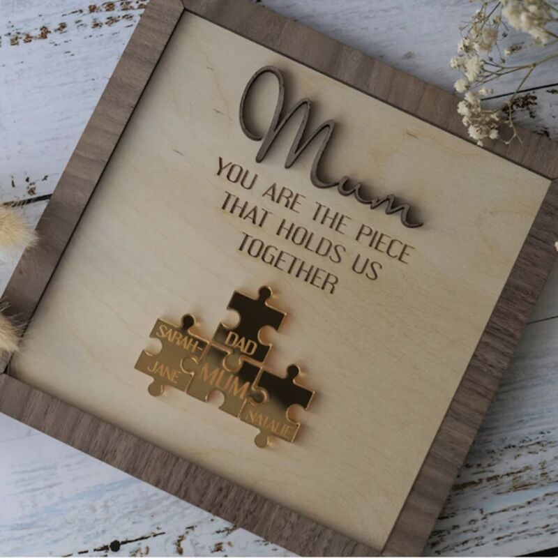Personalisierte Name Puzzle-Rahmen "Du bist das Stück, das uns zusammenhält" Muttertag Geschenk
