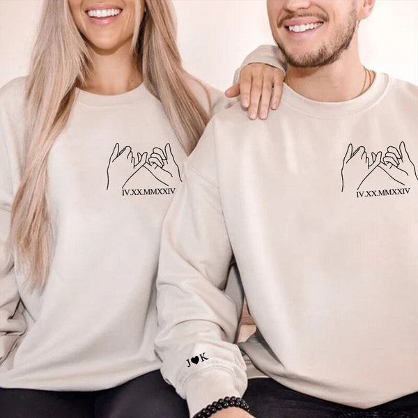 Personalisiertes Sweatshirt, bedrucktes Pinky Promise mit individuellem römischen Ziffern-Paar-Jubiläumsdatum