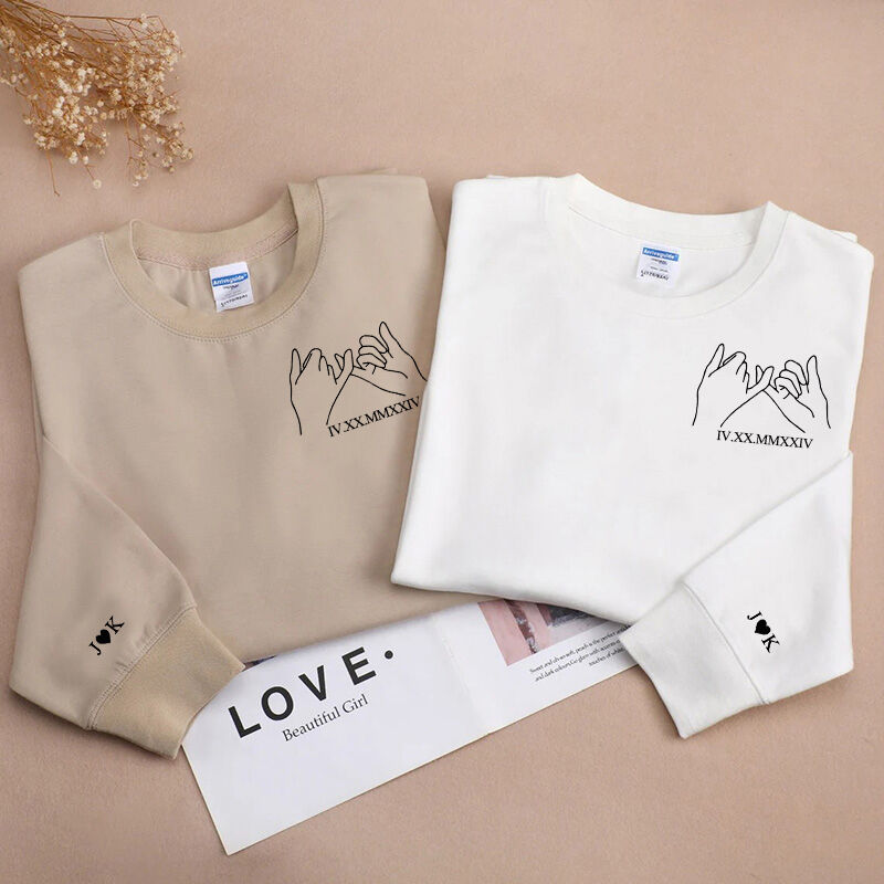 Personalisiertes Sweatshirt, bedrucktes Pinky Promise mit individuellem römischen Ziffern-Paar-Jubiläumsdatum