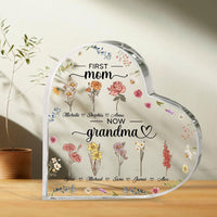 Personalisierte herzförmige Acrylplatte mit 1–20 Namen, erste Mutter und jetzt Oma, individuelle Geburtstagsblumen, perfektes Muttertagsgeschenk