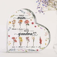 Personalisierte herzförmige Acrylplatte mit 1–20 Namen, erste Mutter und jetzt Oma, individuelle Geburtstagsblumen, perfektes Muttertagsgeschenk