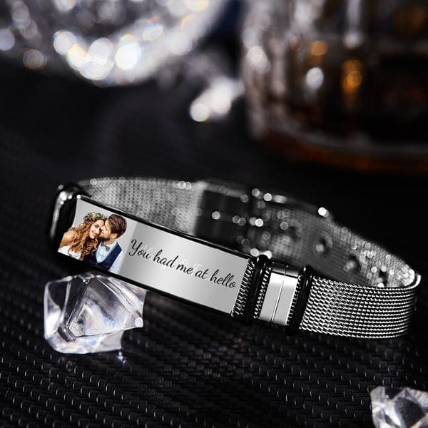 Vatertagsgeschenk Herrenarmband mit Foto und Gravur Edelstahlarmreif