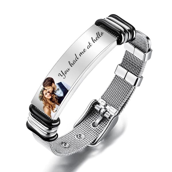 Vatertagsgeschenk Herrenarmband mit Foto und Gravur Edelstahlarmreif