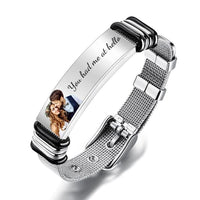 Vatertagsgeschenk Herrenarmband mit Foto und Gravur Edelstahlarmreif