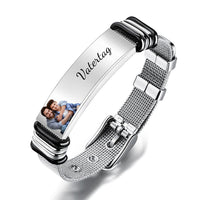 Vatertagsgeschenk Herrenarmband mit Foto und Gravur Edelstahlarmreif