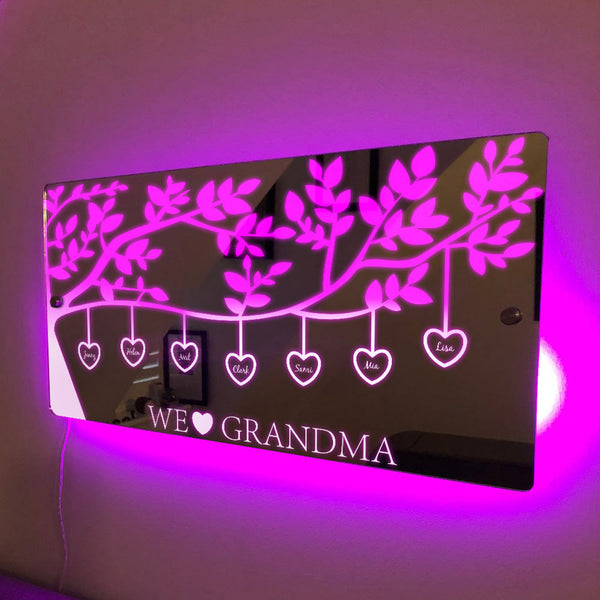 Cadeaux pour la fête des mères : nom personnalisé, arbre généalogique, miroir lumineux à LED