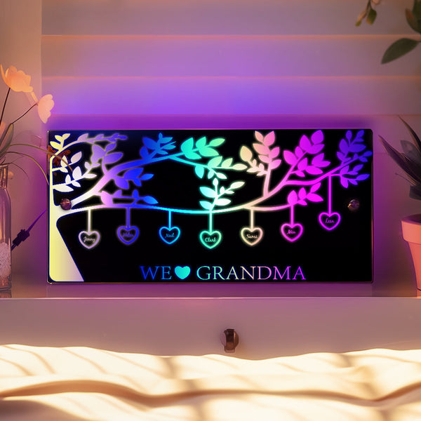 Cadeaux pour la fête des mères : nom personnalisé, arbre généalogique, miroir lumineux à LED