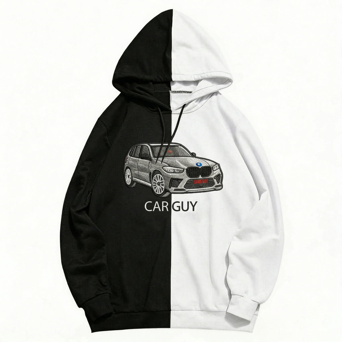Maßgeschneiderter zweifarbiger Sweatshirt mit Auto-Stickerei – Personalisiertes Fahrzeug-Design 🚗
