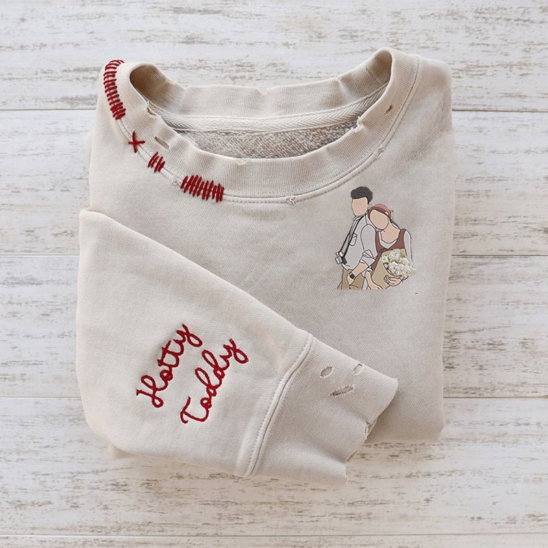 Weihnachtsgeschenke VINTAGE CUSTOM CREW – individuell besticktes, handgesticktes Foto-Sweatshirt