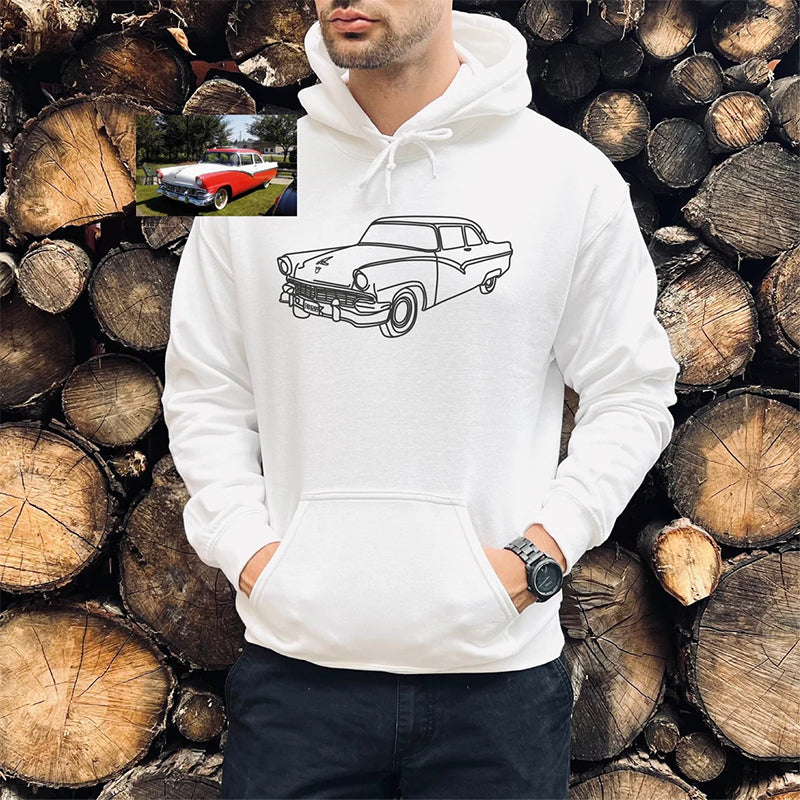 Foto-Portrait-Hoodie, gedruckter Portrait-Umriss-Motorrad-Hoodie im Taschenformat, individuelles Line-Art-Geschenk für Biker