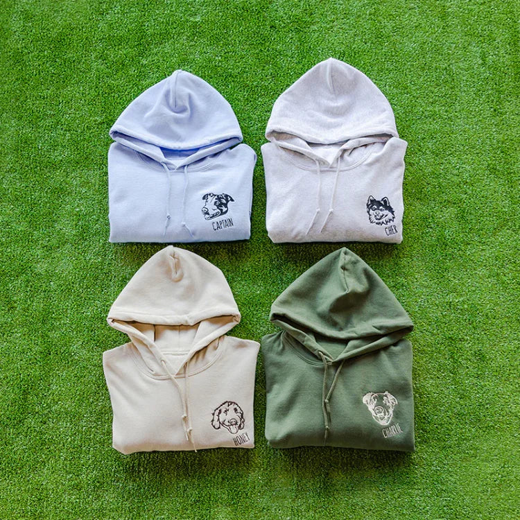 Bestickte T-Shirts, Sweatshirts und Hoodies mit individuellem Haustierporträt
