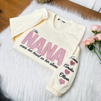 Mama trägt ihr Herz auf dem Ärmel – Individuell besticktes T-Shirt, Pailletten-Sweatshirt – Geschenk für Mama und Oma