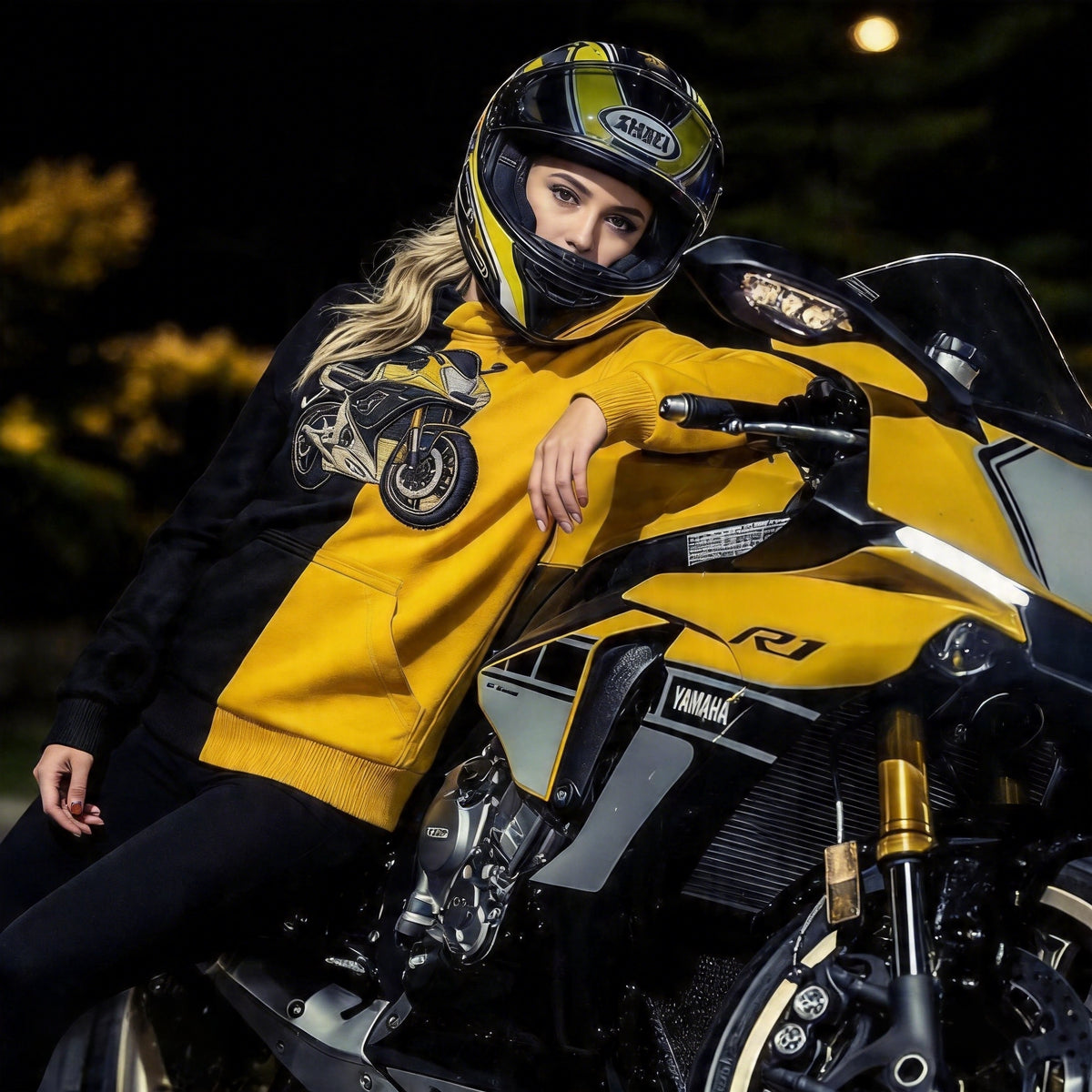 Zweifarbiger Hoodie mit Motorrad-Stickerei – Das perfekte Geschenk für Biker 🏍️