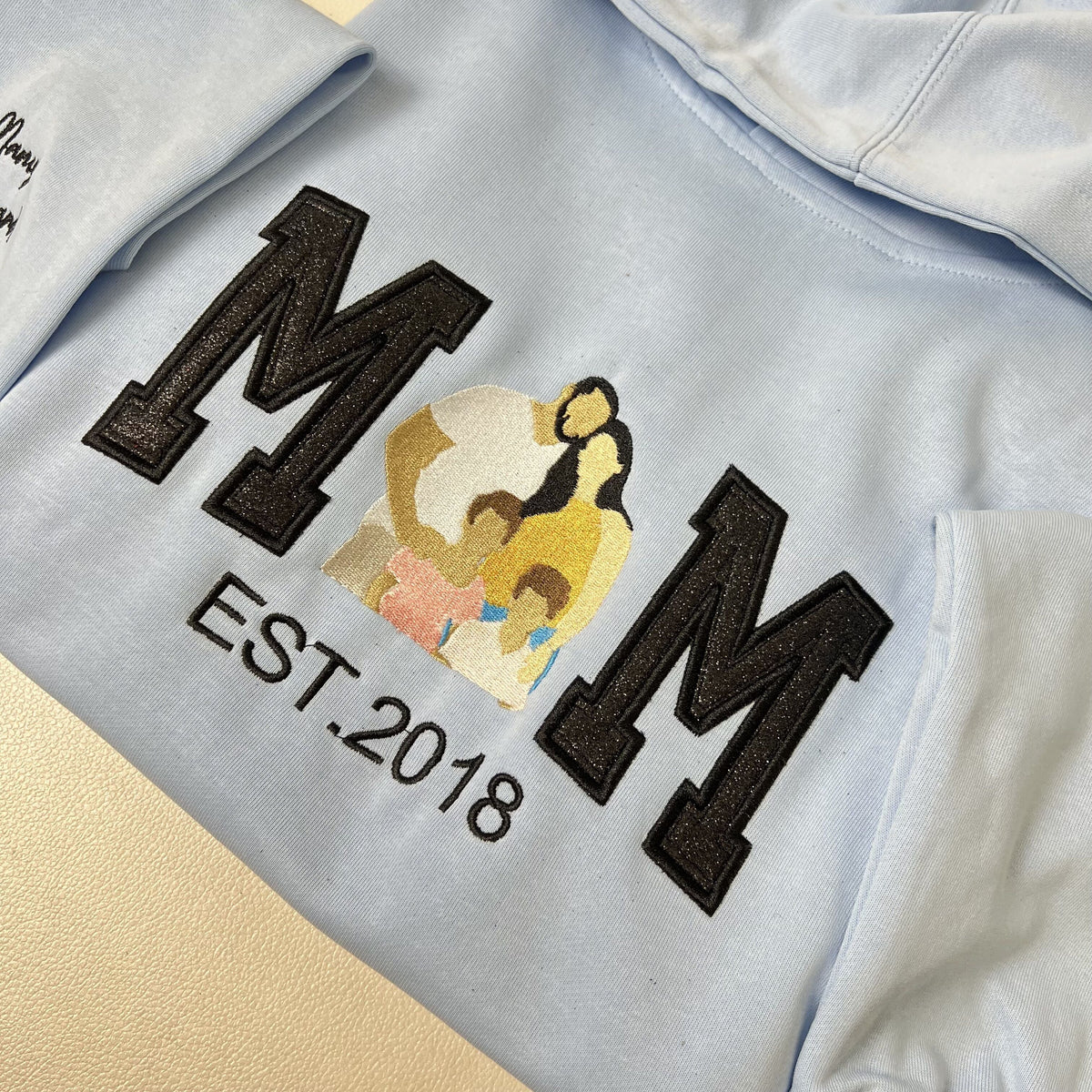 Personalisiertes, besticktes Glitzer-Sweatshirt/Hoodie mit Familienfoto