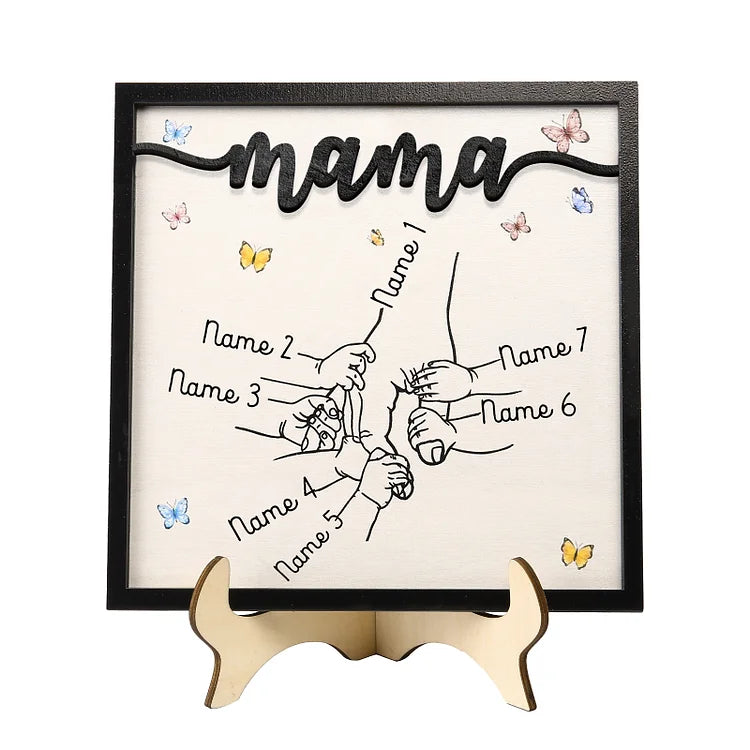 Mama/Mom Holz Deko-Personalisierbare 2-7 Namen Ornament Mutter Hand Holzdekoration für Mutter