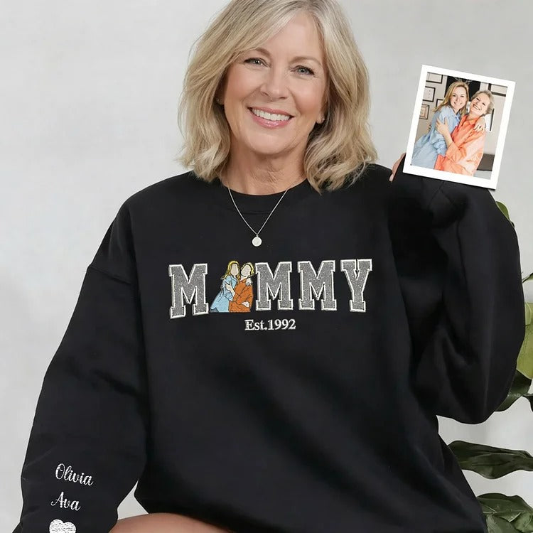 Personalisiertes, besticktes Glitzer-Sweatshirt/Hoodie mit Familienfoto