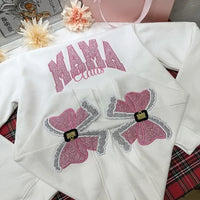 Mama-Sweatshirt mit Glitzer und seitlicher Schleife, benutzerdefinierte Stickerei