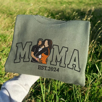 T-shirt maman avec photo, sweat-shirt brodé personnalisé avec portrait maman et enfant 
