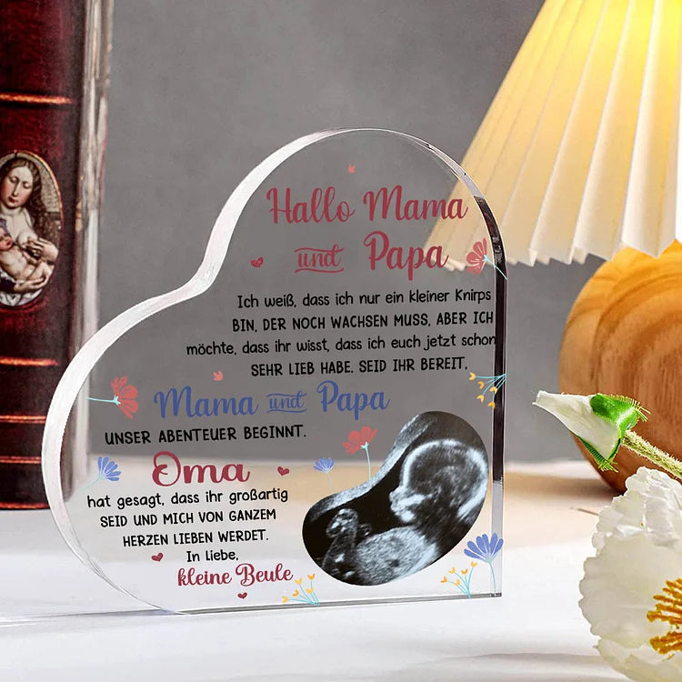 Personalisierter 1 Name & Text & Foto Acryl-Deko Hallo Papa und Mama Schreibtischdekoration für frischgebackene Eltern