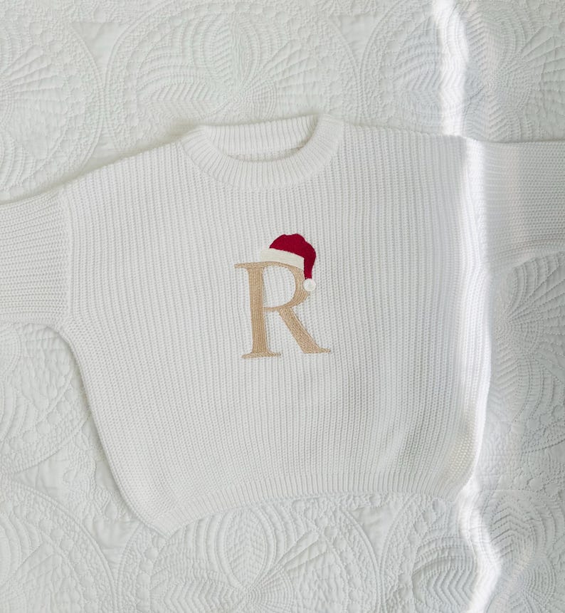 Weihnachtsmannmütze Monogrammiert Oversized Kinder Kleinkind Bestickter Babypullover