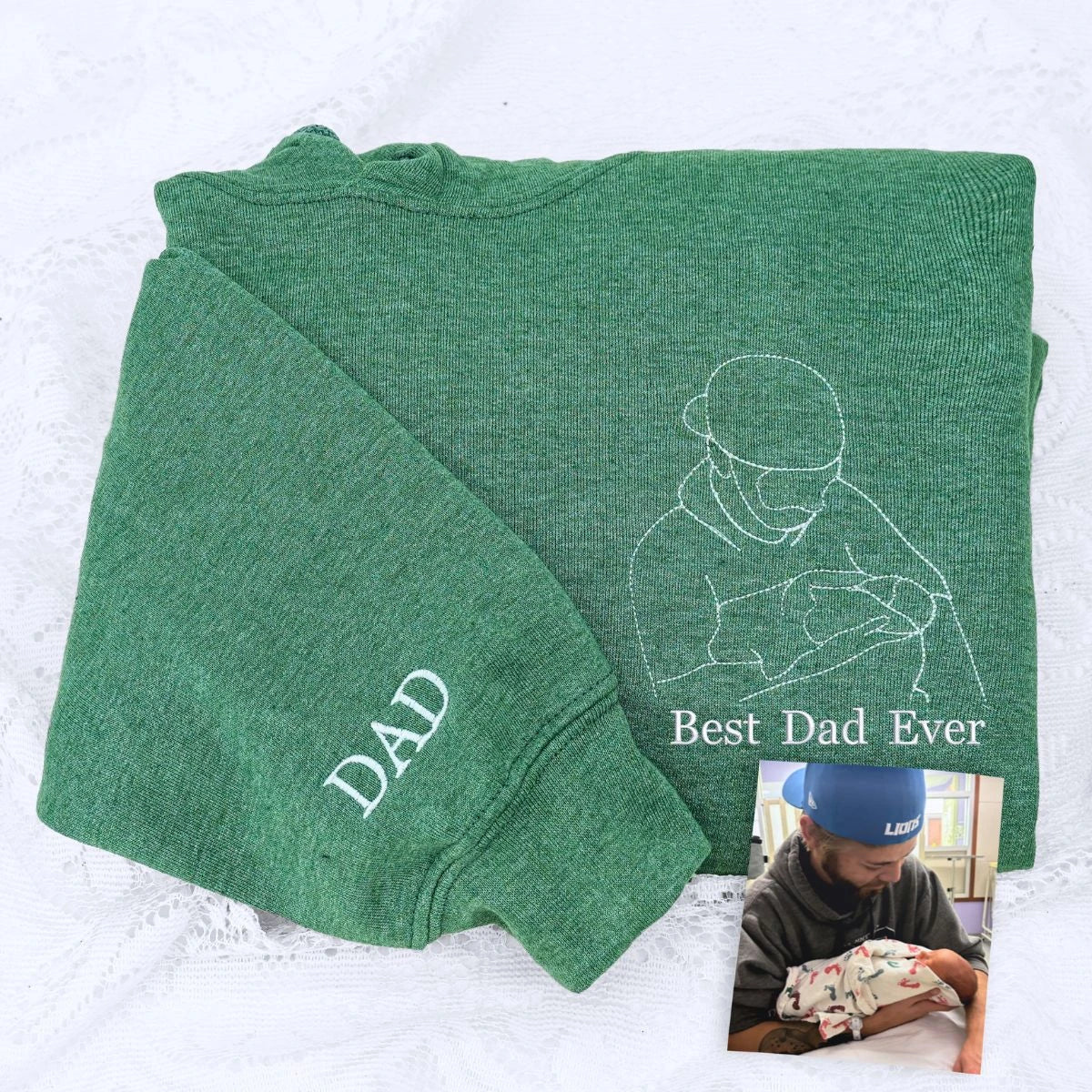 Personalisiertes Papa-Fotoshirt – Besticktes Porträt von Papa & Kindern – Individuelles Erinnerungsgeschenk zum Vatertag
