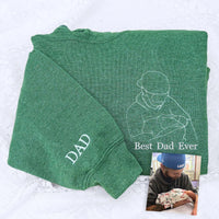 Personalisiertes Papa-Fotoshirt – Besticktes Porträt von Papa & Kindern – Individuelles Erinnerungsgeschenk zum Vatertag
