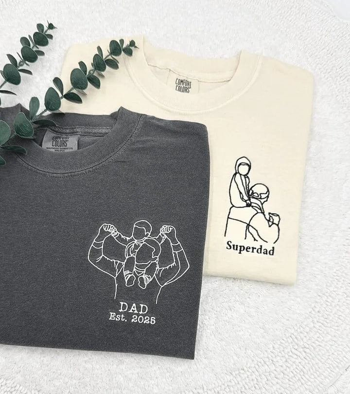Personalisiertes Papa-Fotoshirt – Besticktes Porträt von Papa & Kindern – Individuelles Erinnerungsgeschenk zum Vatertag