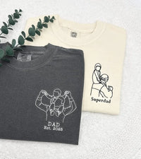 Personalisiertes Papa-Fotoshirt – Besticktes Porträt von Papa & Kindern – Individuelles Erinnerungsgeschenk zum Vatertag