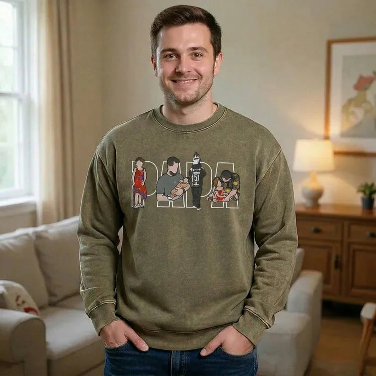 Individuell besticktes Foto T-Shirt, Sweatshirt, Hoodie, personalisiertes Familienporträt – Geschenk zum Vatertag oder Muttertag für Mama und Papa