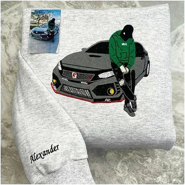 Individuell bestickter Auto-Hoodie, das perfekte Geschenk für Autoliebhaber. Personalisiertes besticktes Sweatshirt, Papa-Geschenk