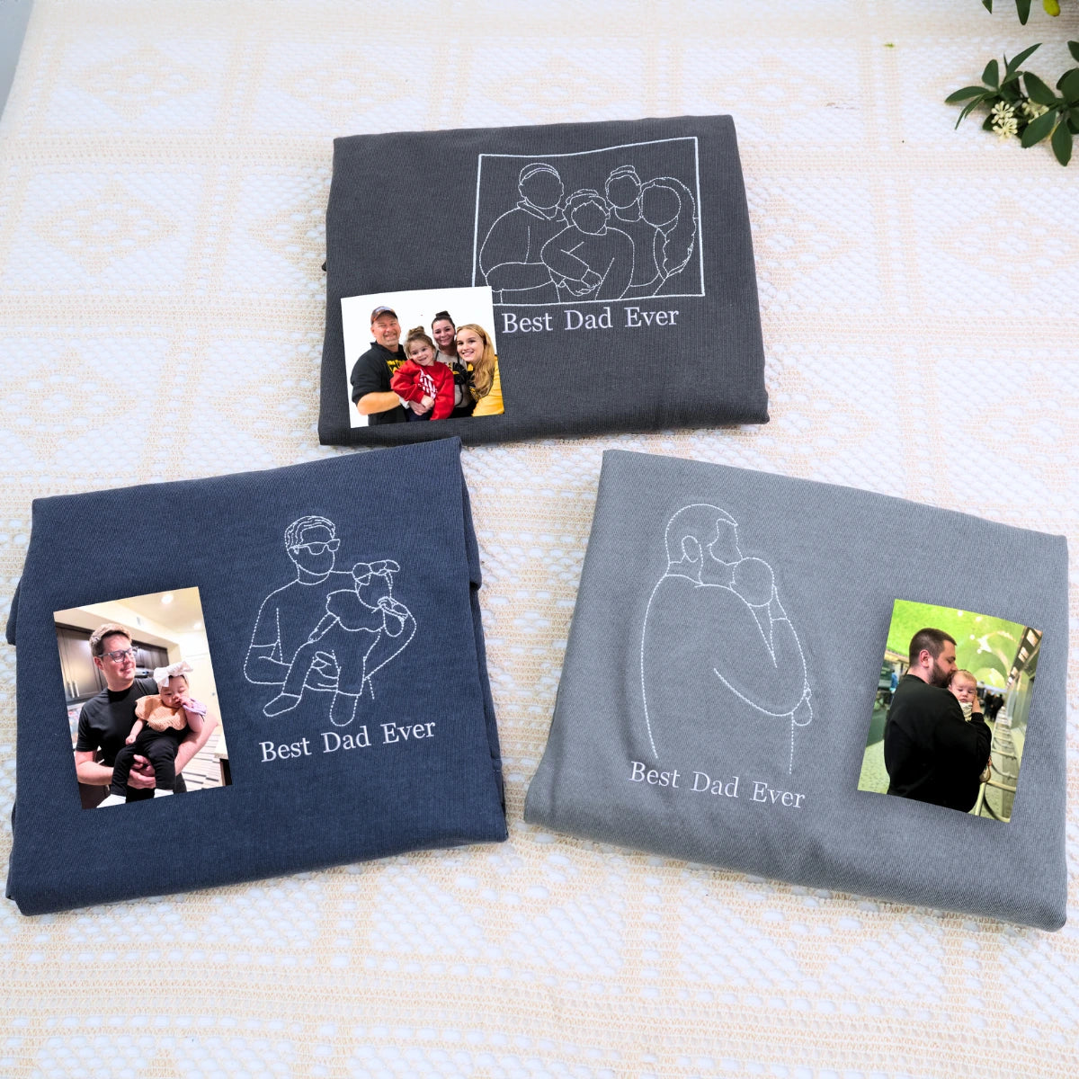 Personalisiertes Papa-Fotoshirt – Besticktes Porträt von Papa & Kindern – Individuelles Erinnerungsgeschenk zum Vatertag