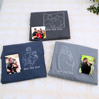 Personalisiertes Papa-Fotoshirt – Besticktes Porträt von Papa & Kindern – Individuelles Erinnerungsgeschenk zum Vatertag
