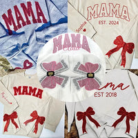 Personalisiertes Mama-Sweatshirt mit Glitzer-Seitenschleife und Stickerei