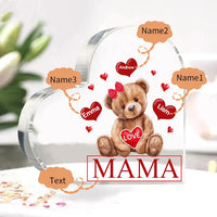 Personalisierte 1-5 Namen & Text Teddybär Herz Familie Acryl-Deko Schreibtischdekoration für Mutter