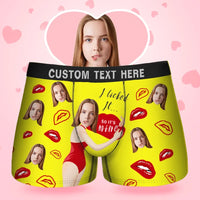 Herren-Boxershorts mit individuellem Gesicht „Come Baby I Licked It So It's Mine“, Geburtstagsgeschenke für Ehemann, Boxer-Geschenk mit Bundtext